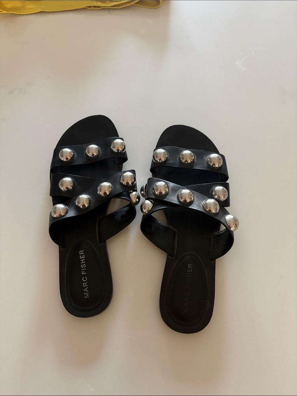 Marc Fisher Black Slide Sandals with Silver Studs